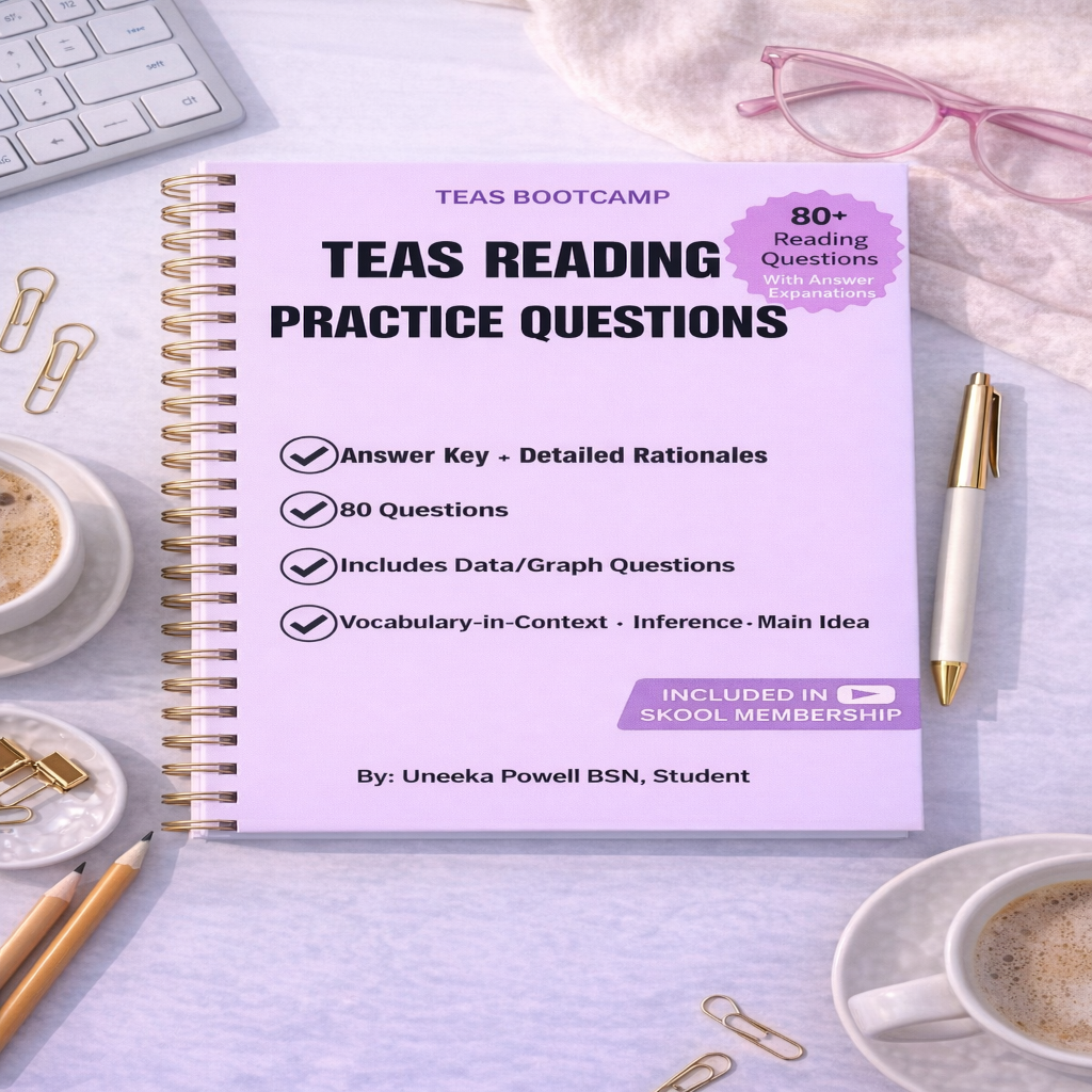 TEAS BOOTCAMP- 80 HIGH YEILD READING QUESTIONS WITH DETAILED RATIONALES